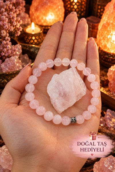 beautifulnaturelstones Pink Quartz Natural Stone Bracelet (With Stone Gift) 8 Mm