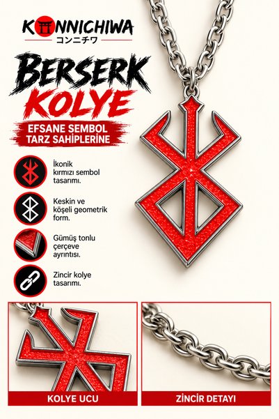 FG KONNİCHİWA Berserk Guts Brand of Sacrifice Necklace - Red Black Red Silver...