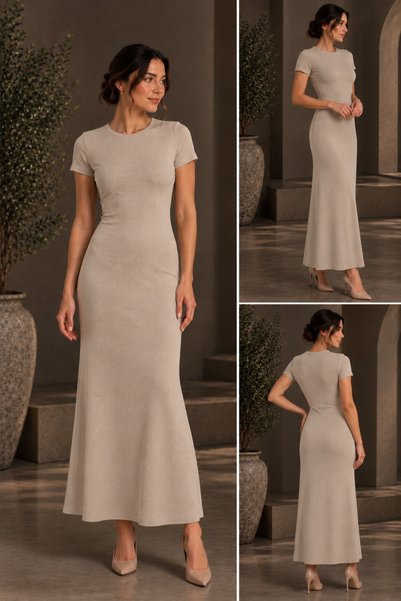 mirach Short Sleeve Ribbed Maxi Dress |   Crew Neck Relaxed Cut Knitwear Fera...