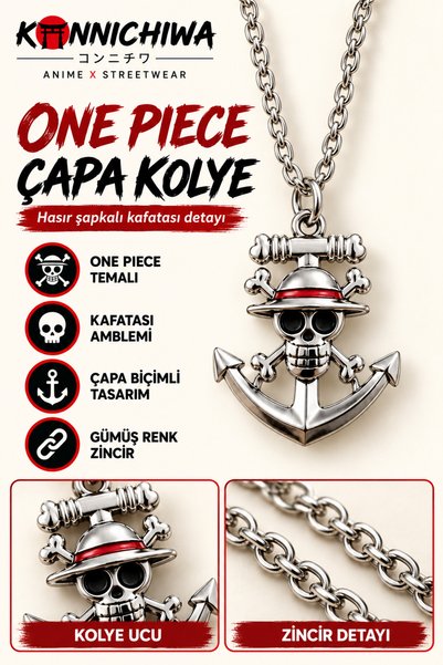 FG KONNİCHİWA One Piece Kolye – Hasır Şapkalı Korsan Sembolü Anime Kolye LUFFY