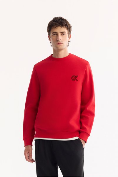 Avva Erkek Kırmızı Bisiklet Yaka Pamuklu Bi-Stretch Basic Regular Fit Sweatsh...