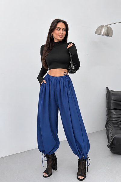 msm fashion Γυναικείο παντελόνι σαλβάρ με ρυθμιζόμενα μπατζάκια, κορδόνια και...