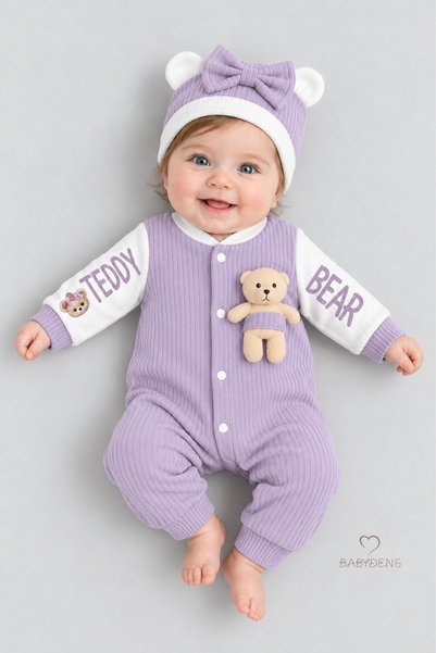 BABYDEN'S Teddy Bear Temalı Yenidoğan Fitilli Tulum Takımı Ayıcıklı Kız Bebek...