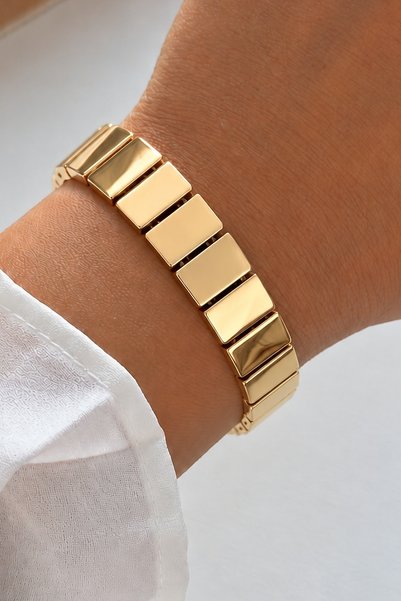 Leo'Stone CM Jewelry Özel Seri 14K Altın Kaplama Dikdörtgen Kesim Düz Plaka F...