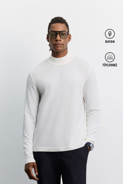 Avva Men's Ecru Half Turtleneck Rayon Non-Pilling Basic Regular Fit Knitwear ...