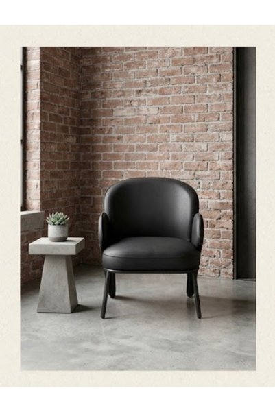 IN HOME STORE كرسي استرخاء عصري بجلد أسود وتصميم انسيابي مريح