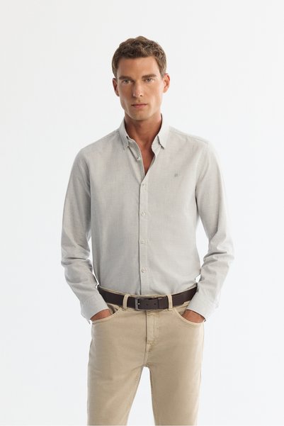 Avva Erkek Gri Düğmeli Yaka %100 Pamuk Flanel Slim Fit Gömlek A42Y2002