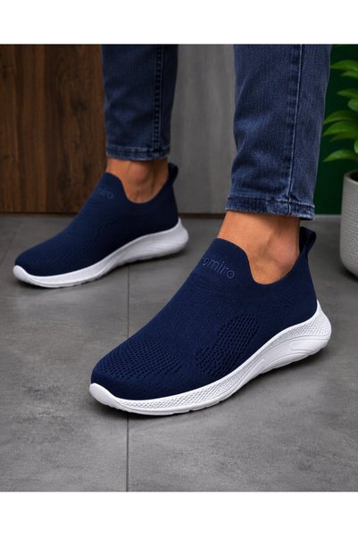 homiro Laceless Knitwear Sports Shoes-Navy Blue-White