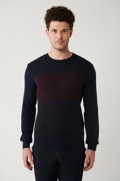 Avva Marineblauer Herren-Strickpullover aus Wolle mit Rundhalsausschnitt und ...