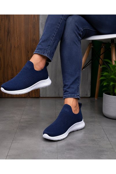 homiro Laceless Knitwear Sports Shoes-Navy Blue-White
