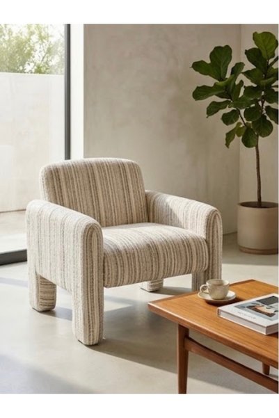 IN HOME STORE كرسي بيرجير مودرن بقماش مقلم بيج ورمادي