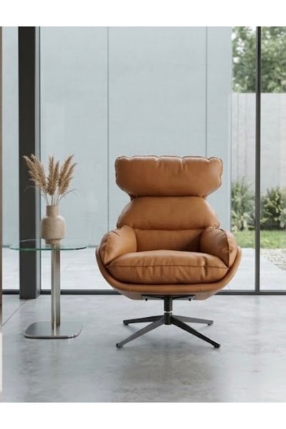 IN HOME STORE كرسي استرخاء عصري جلد بلون جملي مع قاعدة دوارة