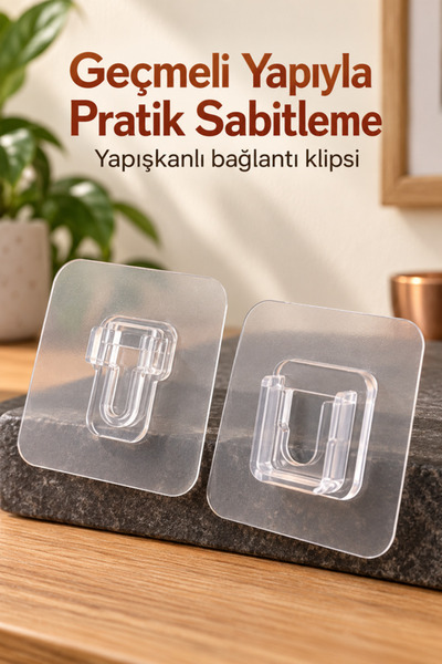 mucit home Çift Taraflı Yapışkanlı Geçmeli Klips 10 Adet Eşya Sabitleme Askıs...