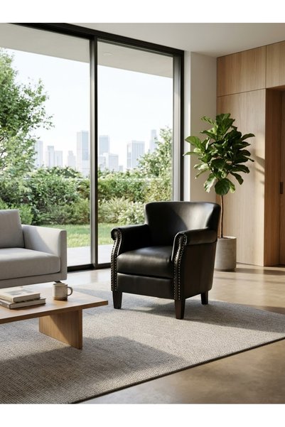 IN HOME STORE Bergere Classic Black Leather Luxury Modern Design Chair