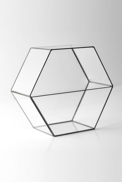 El Crea Designs 22x20x10cm El Yapımı Vitray Siyah Geometrik Teraryum Prizma C...