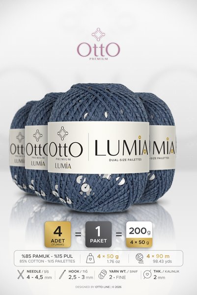 OTTO LINE LUMIA • Paiete indigo albastru-argintiu (9440) • Pachet de 4 × 50 g...