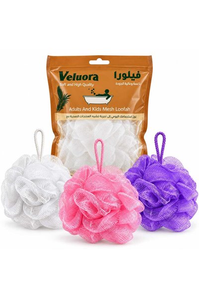 Veluora Mesh Loofah Bath Sponge For Adults & Kids 3 Assorted PCS