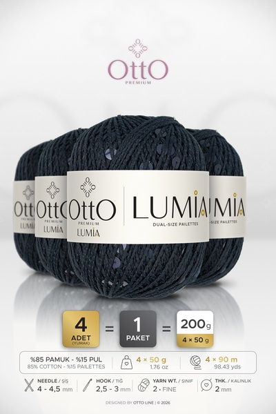 OTTO LINE لوميا • خيط تريكو بالترتر باللون الأزرق الداكن (9444) • عبوة من 4 ق...