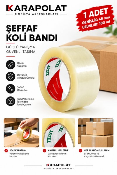 KARAPOLAT Ταινία Κόλλας Astel 45 mm x 100 m Διαφανής 1 Τεμάχιο |   Ισχυρή αυτ...