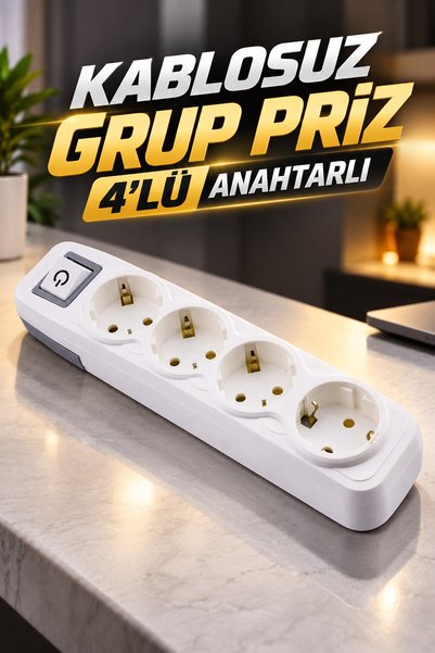 NZB Grup Priz Anahtarlı Klemensli Fiş 4'lü Priz Topraklı Çoklu Grup Priz Çoğaltıcı Dörtlü Kablosuz