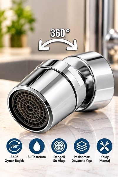 KUSTAR موفر للمياه بخيط داخلي، رأس صنبور دوار 360 درجة، نحاس صلب مقاوم للصدأ