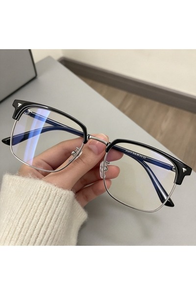 choice2 black sliver Blue Light Blocking Glasses for Men Women Retro Half Fra...