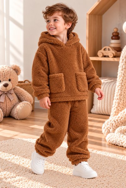ipek atlas Baby Boy Girl and Child Plush Hooded Double Set