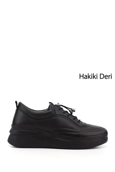 GÖNDERİ(R) Women's Black Lace-Up Genuine Leather Sneaker