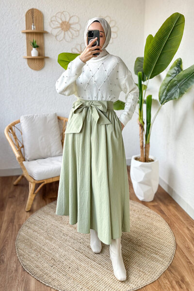 zenne Flared Skirt with Bow Detail 2197 - Mint Green