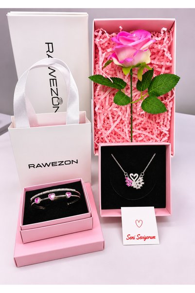 RAWEZON Nerovia Pink Konsept Set-Kutulu ve Çantalı Çelik Pempe Çift Kuğu Koly...