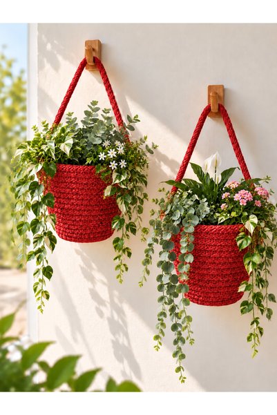 ÖRGÜM Coș Mini Decorativ, Set de 2 ghivece pentru flori (Plantele și umerașel...