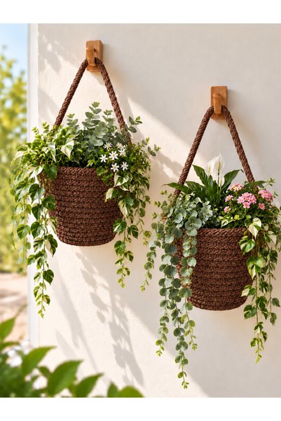 ÖRGÜM Coș Mini Decorativ, Set de 2 ghivece pentru flori (Plantele și umerașel...