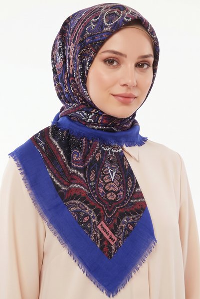 hadiora Women's Blue Red Ethnic Patterned Flared Scarf