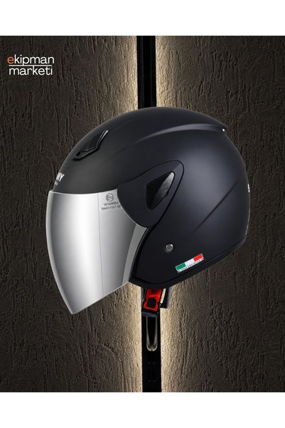 Sway 700 Matt Black Yarim Kask (GÜMÜŞ VIZÖR)