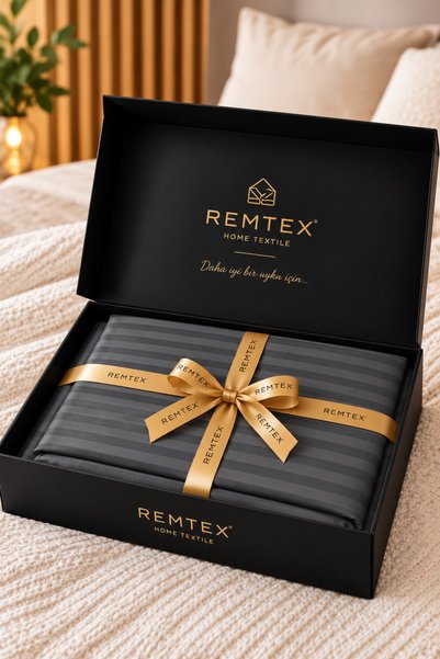 remtex 100% Cotton Satin Striped Gray Double Duvet Cover Set (83 Thread-125 Gsm)