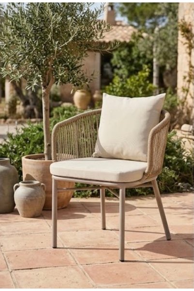 IN HOME STORE Modern Design Outdoor Chair with Comfortable Cushion in Beige