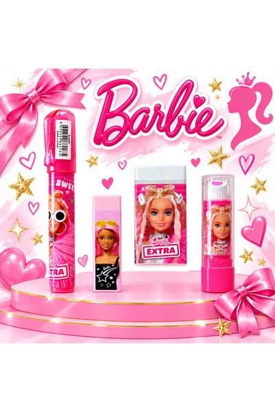 Barbie Extra Lisanslı 4'lü Mekanik Silgi Seti - Ruj ve Roket Tasarımlı Silgiler