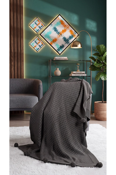 DOUX HOME Yeliz بطانية تليفزيون محبوكة 10 بوم بوم 130 × 170 (أنثراسايت)