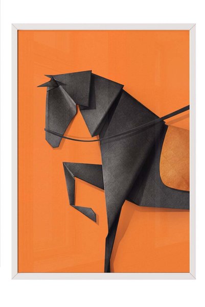Postifull Poster cu un cal realizat în tehnica origami – Tablou cu ramă albă ...