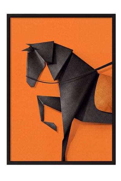 Postifull Poster cu un cal realizat în tehnica origami – Tablou cu ramă neagr...