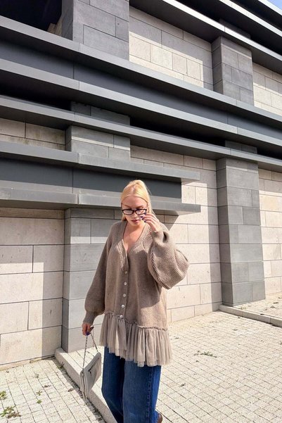 lizge giyim Tulle Garnished Oversize Cardigan