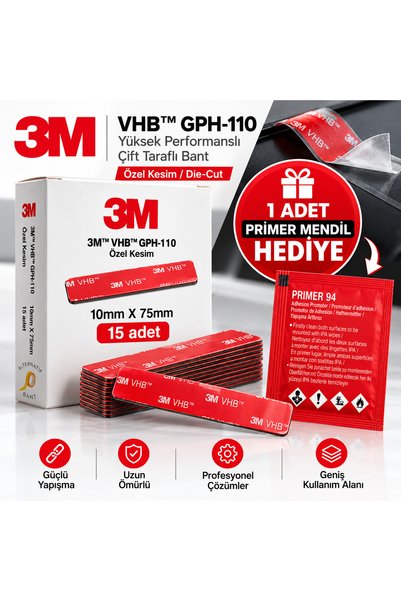 3M 10x75x1mm Yedek Güçlü Çift Taraflı Vhb Bant Die Cut Kesim (15 ADET)