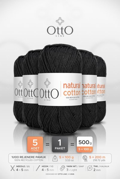 OTTO LINE قطن طبيعي • أسود (6010) • عبوة من 5 × 100 جرام / 200 متر • 2 مم • خ...