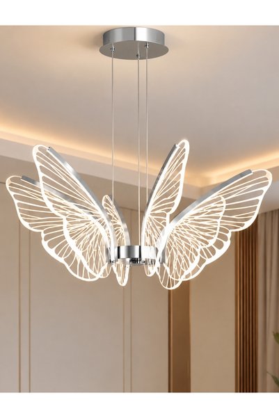 burenze Luxury Exclusive Modern Kelebek Sarkıt Led Avize Butterfly Krom Kadem...