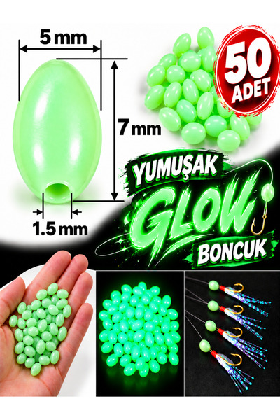 ea genset Fosforlu Glow Yeşil 5x7mm Silikon Yumuşak Boncuk Olta Takımı, Çapar...