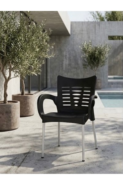 IN HOME STORE Modern Black Plastic Chair with Durable Metal Legs