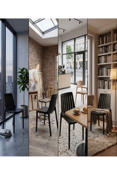 IN HOME STORE كرسي بلاستيك عصري أسود بتصميم مريح وأنيق