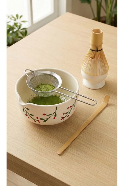 MATCHİVA 5-Piece Professional Matcha Brewing Set - Steel Strainer, Bamboo Whi...