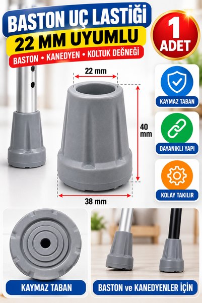 Hane Dostu 22 mm Baston Kanedyen Koltuk Değneği Uç Lastiği Kaymaz Tabanlı Yedek Pabuç 1 Adet