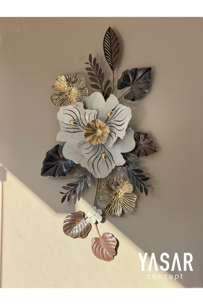 YASAR CONCEPT Bellaflore Metal Duvar Panosu Acı Kahve Beyaz Gold 48x90 Cm